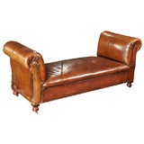 Antique Handsome Leather Chaise with Drop Ends