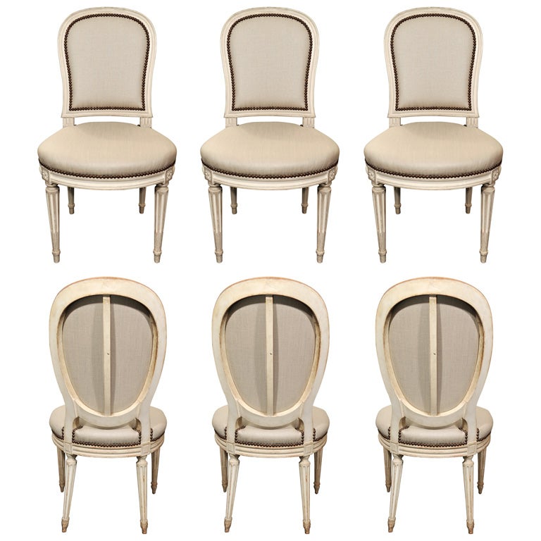 Harlequin Set of Twelve French Dining Chairs in Grey Linen
