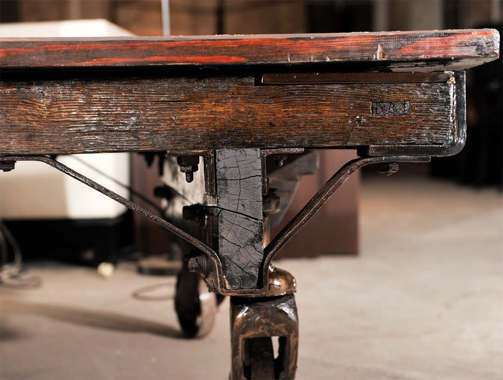 INDUSTRIAL LARGE CART ON WHEELS WITH ANTIQUE WOOD TOP 1