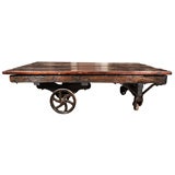 INDUSTRIAL LARGE CART ON WHEELS WITH Antique WOOD TOP