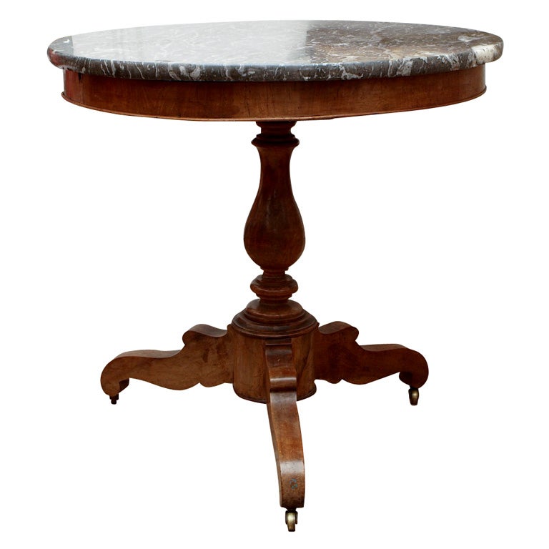 Walnut Restoration Gueridon Round Table with Marble Top For Sale