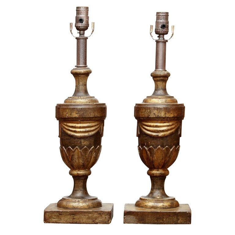 Pair of Louis XVI Style Wood Lamps