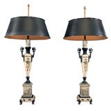 Pair of French empire style toile lamps