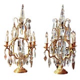 French Gilded Bronze and Crystal Girandoles, electrified.