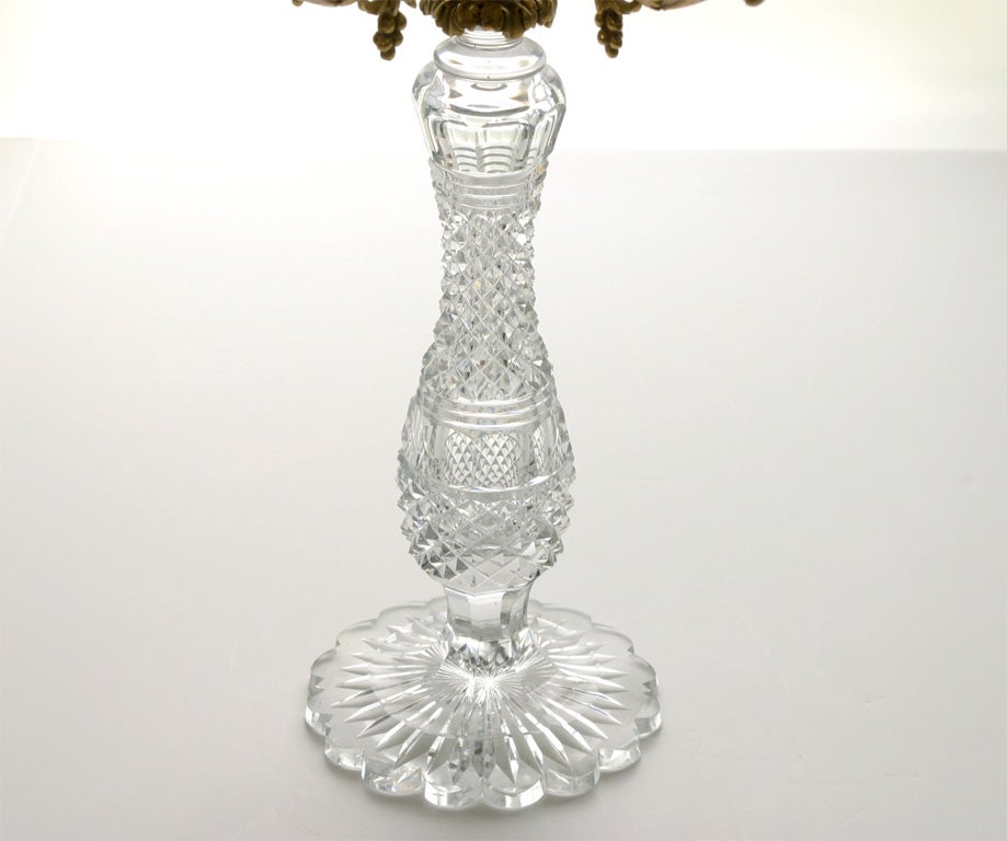 Pair of French Bronze D'ore and Cut Crystal Candelabra For Sale 1