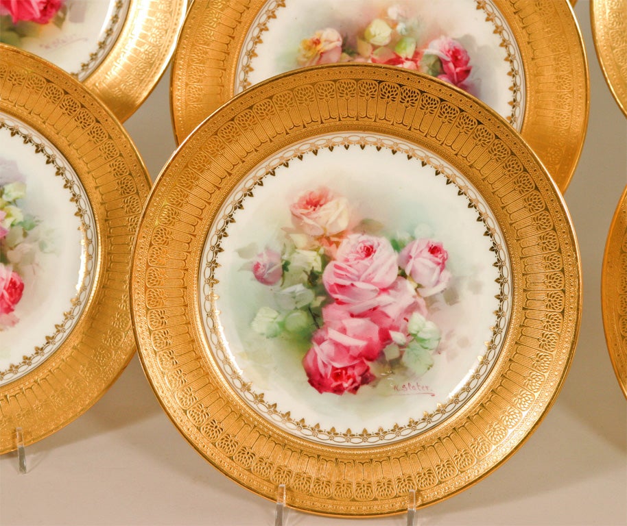 English Magnificent Set of 12 Royal Doulton Hand Painted Signed Cabinet/Dessert Plates