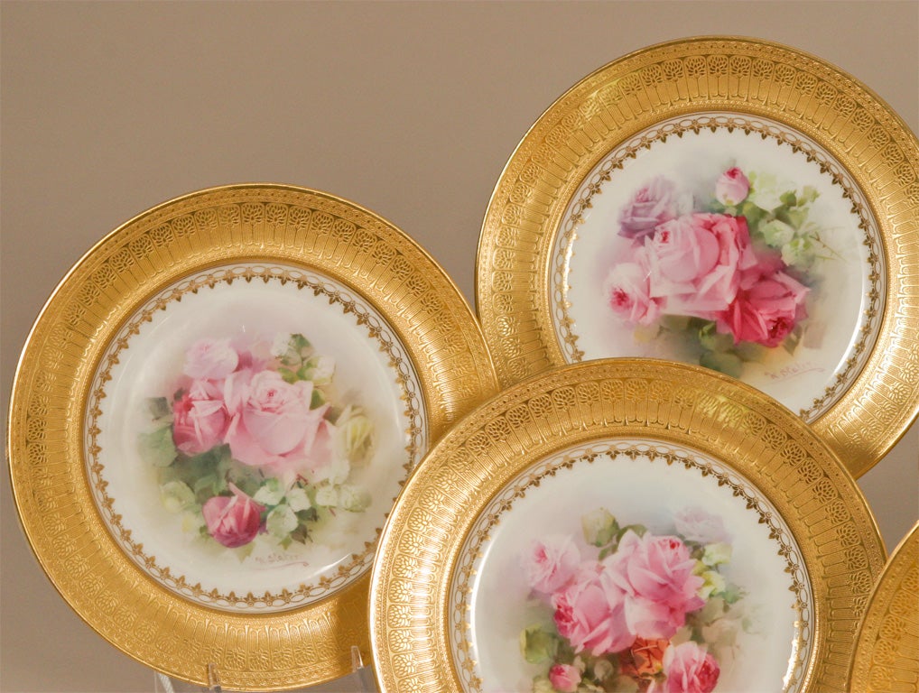 Magnificent Set of 12 Royal Doulton Hand Painted Signed Cabinet/Dessert Plates In Excellent Condition In Great Barrington, MA