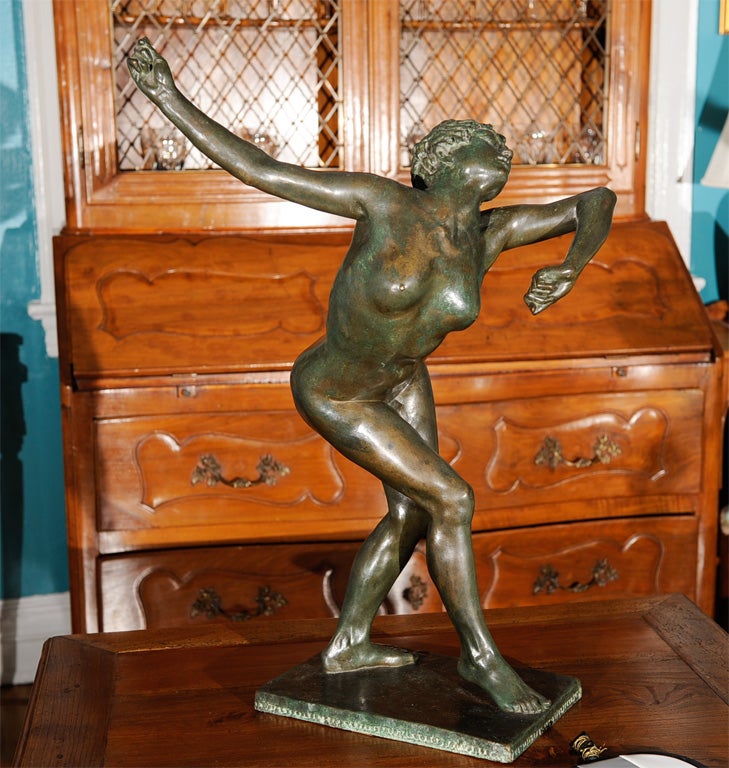 A full standing bronze sculptured female nude(1900-05 Paris) by Paul Maximilien Landowski (1875-1961). Excellent patina. Signed on base.