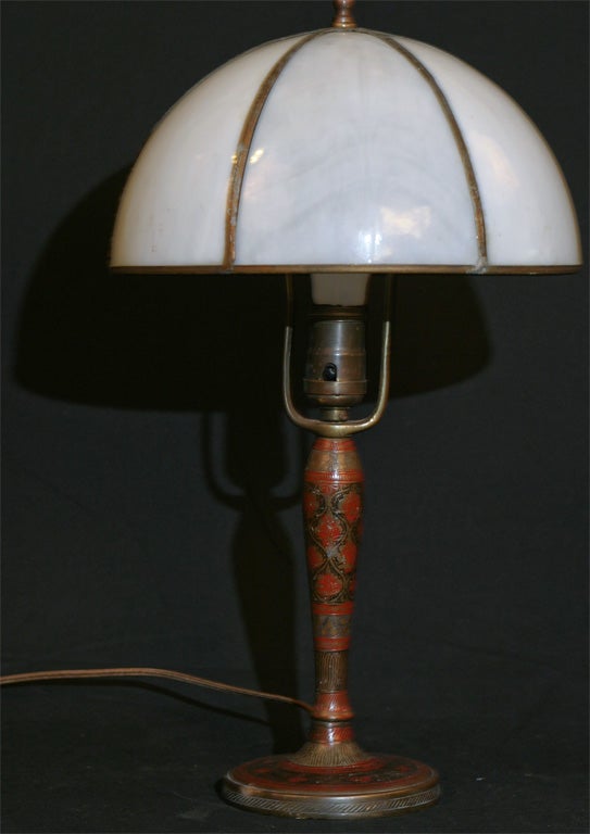 American Slag Glass Table Lamp with Painted Base For Sale