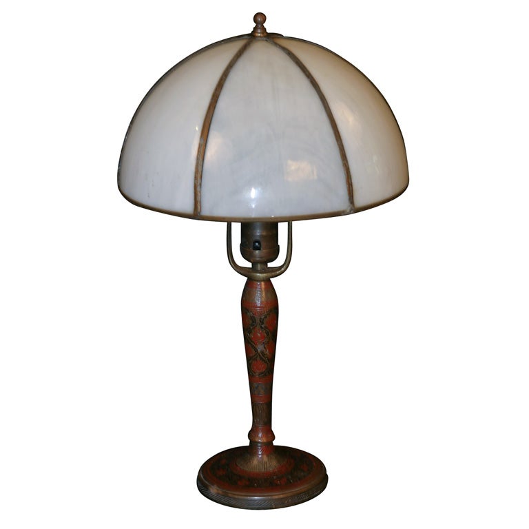 Slag Glass Table Lamp with Painted Base For Sale