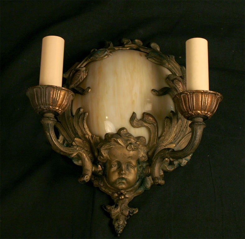 Single Cherub Wall Light with Slag Glass