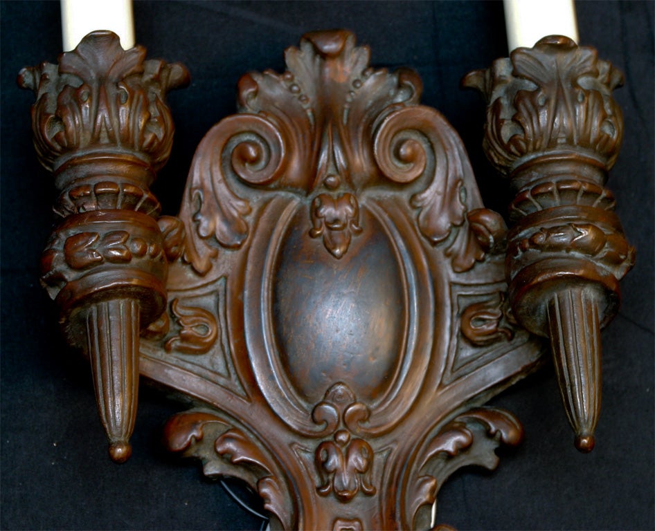 Pair Copper Formed Over Plaster Wall Lights