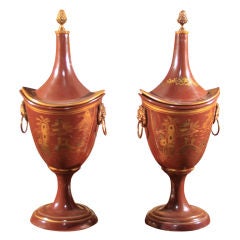 Pair of Vintage French Tole Chestnut Urns