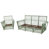 Painted Stick Wicker Sofa and Chair