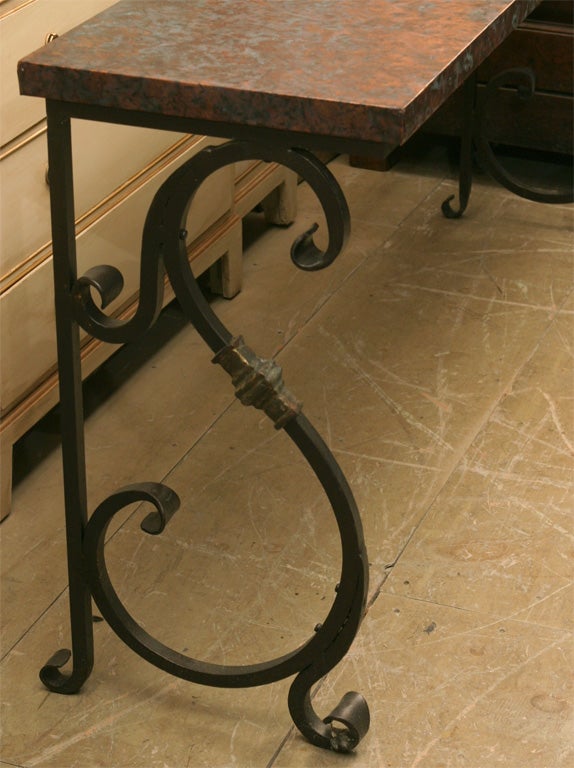Copper Clad Top Metal Console Table In Excellent Condition In Sheffield, MA