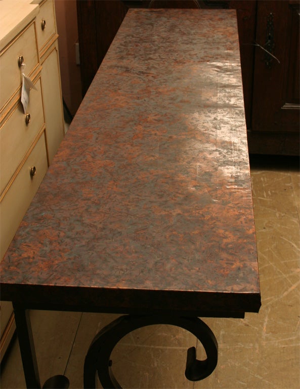 20th Century Copper Clad Top Metal Console Table