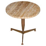 Brass and travertine top round/gueridon/ side  table
