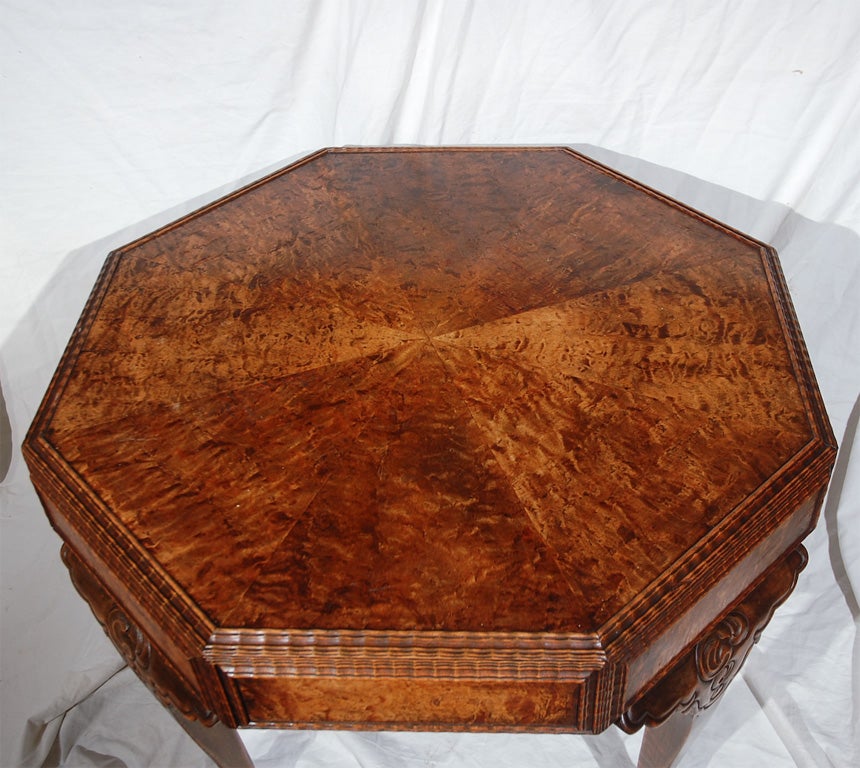 Octagonal Burl Walnut Table C. 1900's