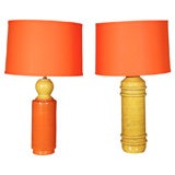 Signed Italian pottery Lamps (with orange shades)
