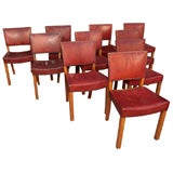 Set of 10 Red Leather Dining Chairs
