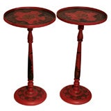 Pair Chinoiserie red lacquer round stands
