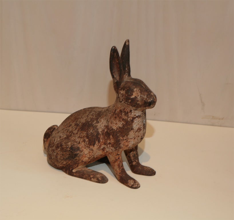 Charming French cast iron garden rabbit, lovely warm patina.