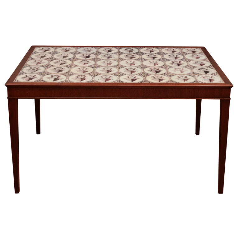 Decorative Tile Cocktail Table by Frits Henningsen For Sale