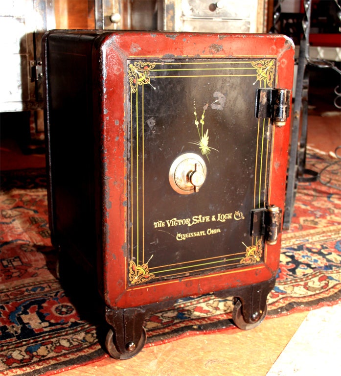 Painted and Stenciled Small-Scale Safe with fully functioning lock and combination.