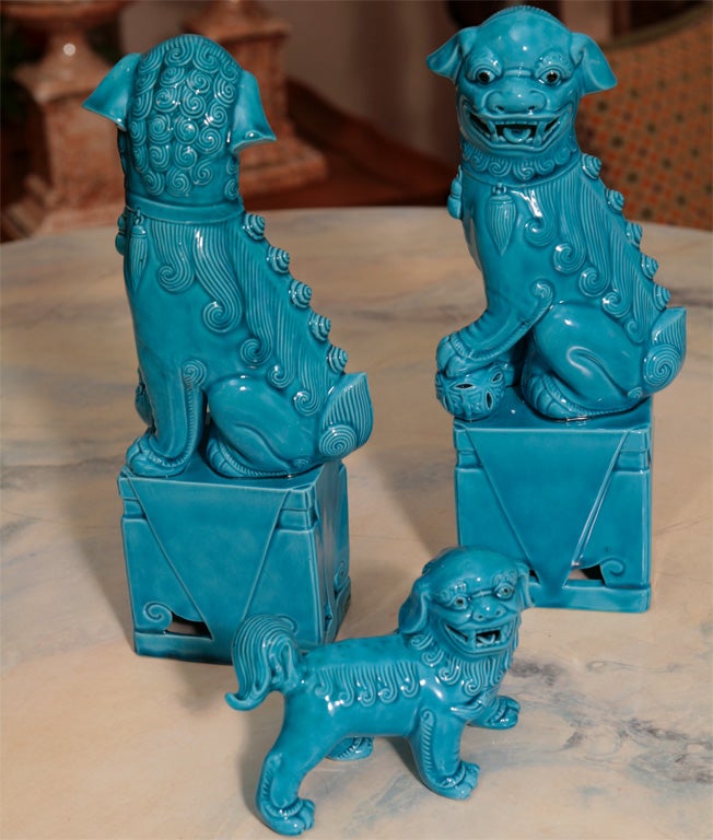 20th Century A Charming Pair of Foo Dogs and Puppy
