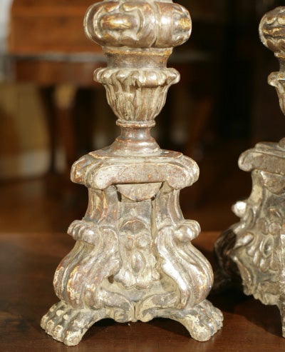 Pair of Large Gilded Candlepricks In Good Condition For Sale In Westport, CT
