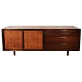 Harvey Probber dark stained mahogany and rattan credenza