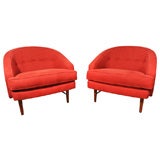 Pair of Milo Baughman button tufted barrel chairs