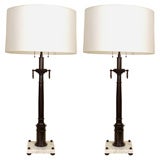 A Pair of Stiffel Bronzed and Marble Classical Table Lamps.