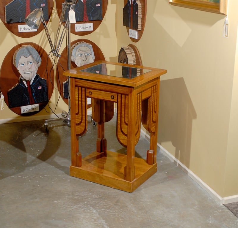 Beautifully inlaid secessionist side table with mirrored top(not original). Lemonwood & Palisander