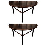 Pair of early 20th Century Black Demi-Lune Consoles Pair of early 20th Century Black Demi-Lune Consoles