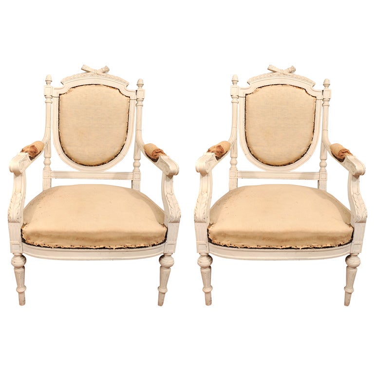 Pair of French Directoire Style Open Arm Chairs