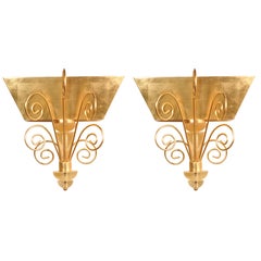 French 1970's Gilded Sconces with Lucite Detail