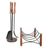Vintage 4 Piece Set of Fireplace Tools and Log Cradle by Seymor Mfg. Co.