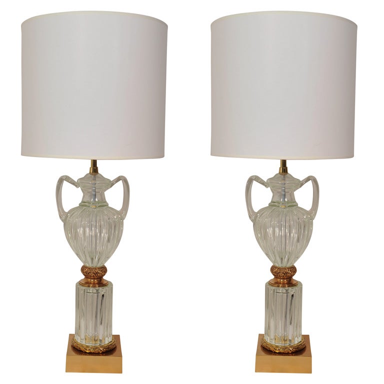 Pair of Murano Glass and Gilt Bronze Lamps by Marbro