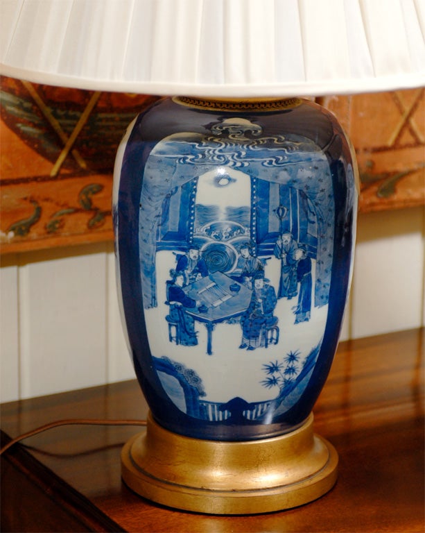 Pair Chinese Blue and White Lamps In Good Condition In Atlanta, GA