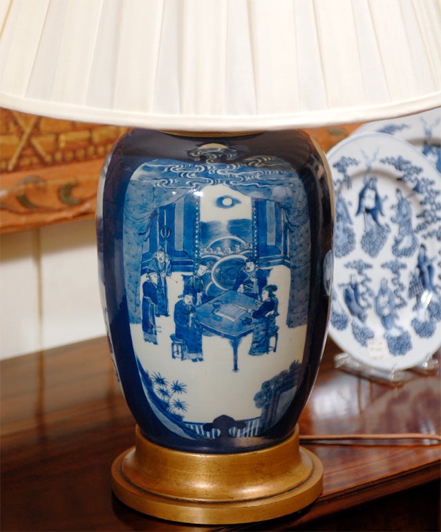 19th Century Pair Chinese Blue and White Lamps
