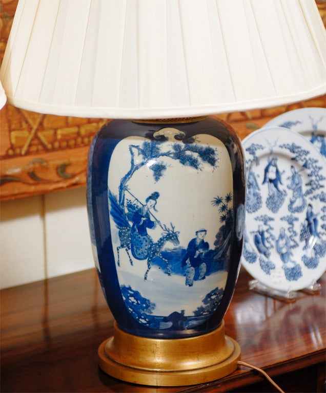 Pair Chinese Blue and White Lamps 1