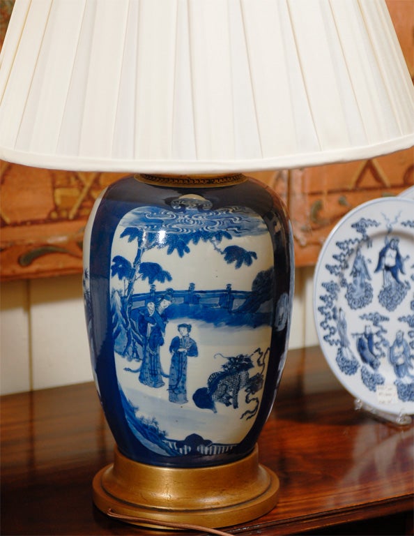 Pair Chinese Blue and White Lamps 3