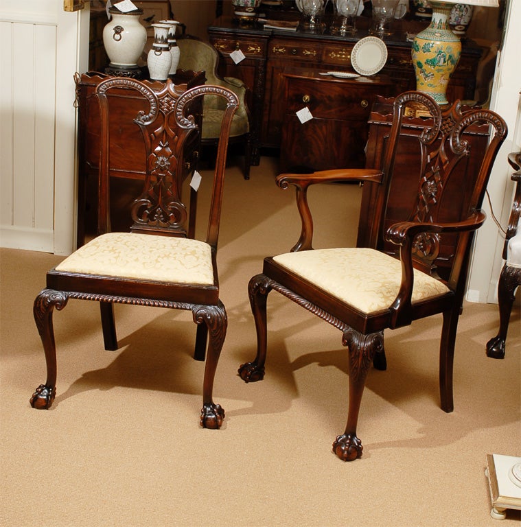 Set Gothic Chippendale Dining Chairs