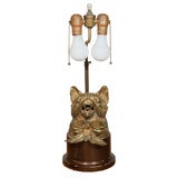 Antique Old Brass Cat Inkwell Lamp
