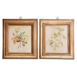 Antique Pair of 1862 Rose Paintings in Wood Frames