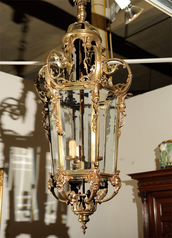 French Renaissance Revival bronze hanging lantern