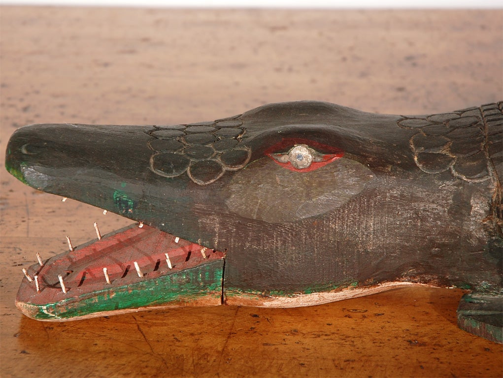 Folk Art Outsider Artist Carved  And Articulated Alligator
