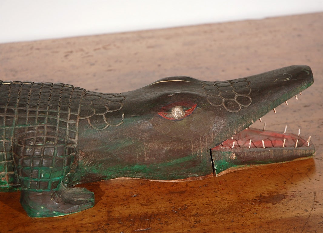 Wood Outsider Artist Carved  And Articulated Alligator