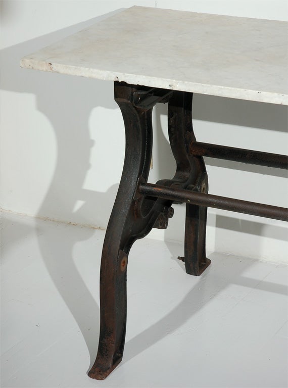 Early Industrial Iron Base With Vintage Marble Table Top